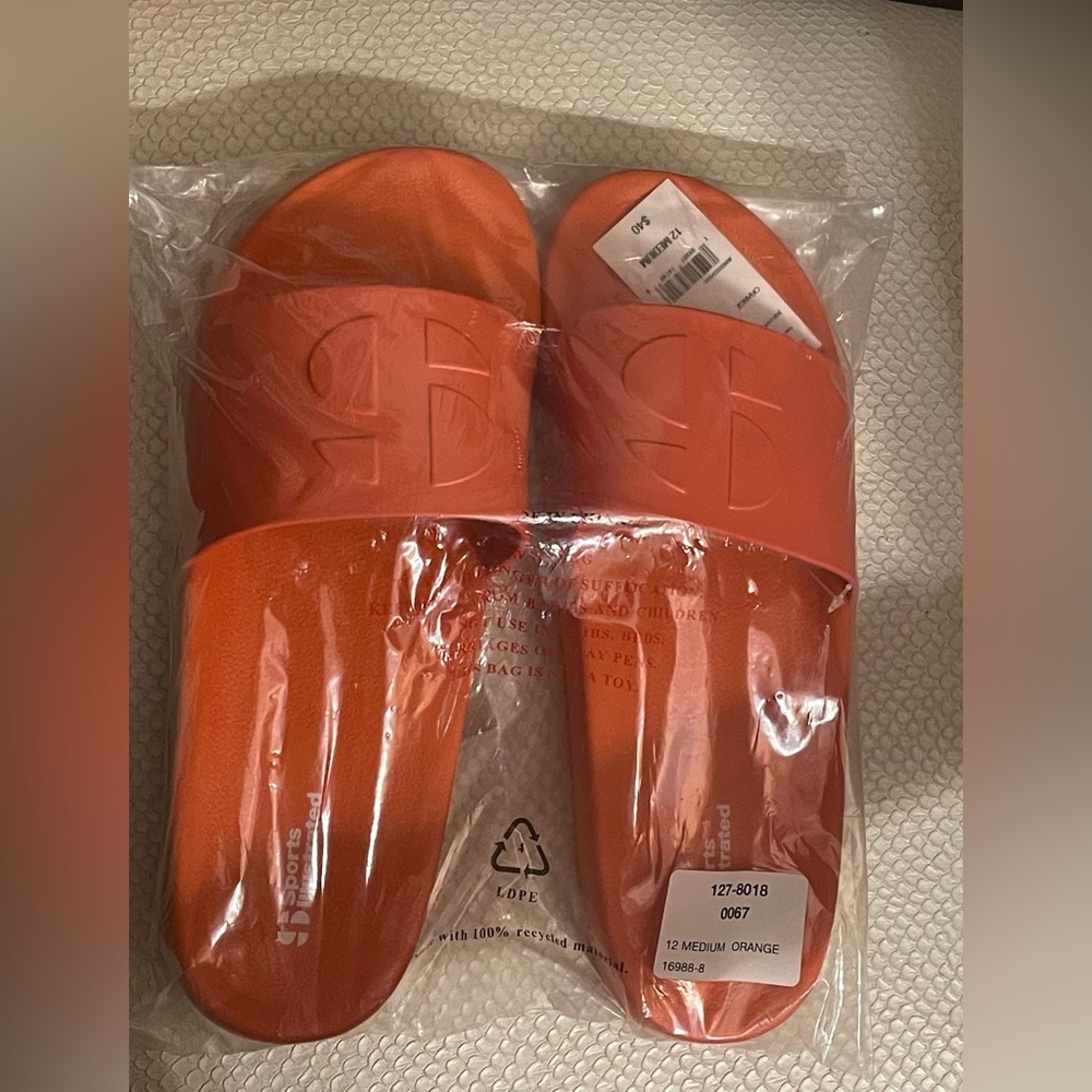 New Sports, Illustrated Men’s Eddy Orange Comfort Slides Slip On Size 12, M